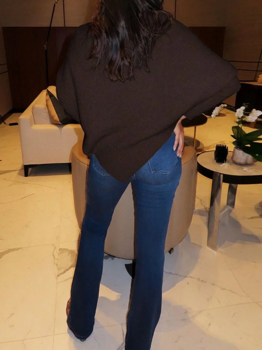 Brown Casual Women's Off-Shoulder Wrap Long Sweater